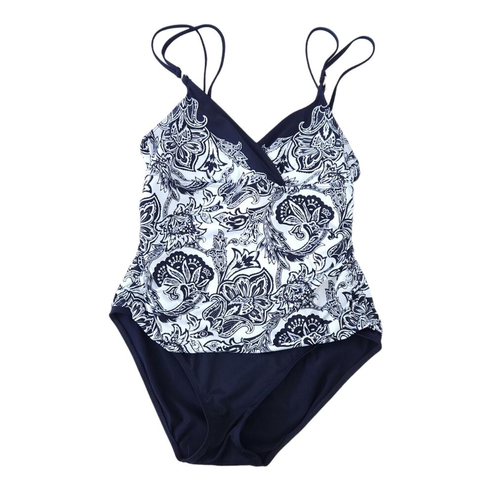 Lauren Ralph Lauren One Piece Swimsuit Size 12 Black White Bathing Suit Modest